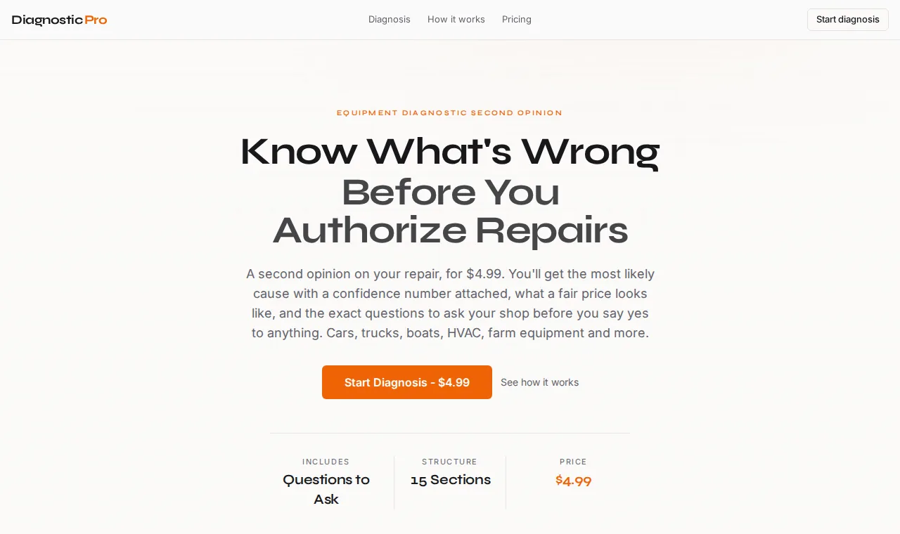 DiagnosticPro live product landing page